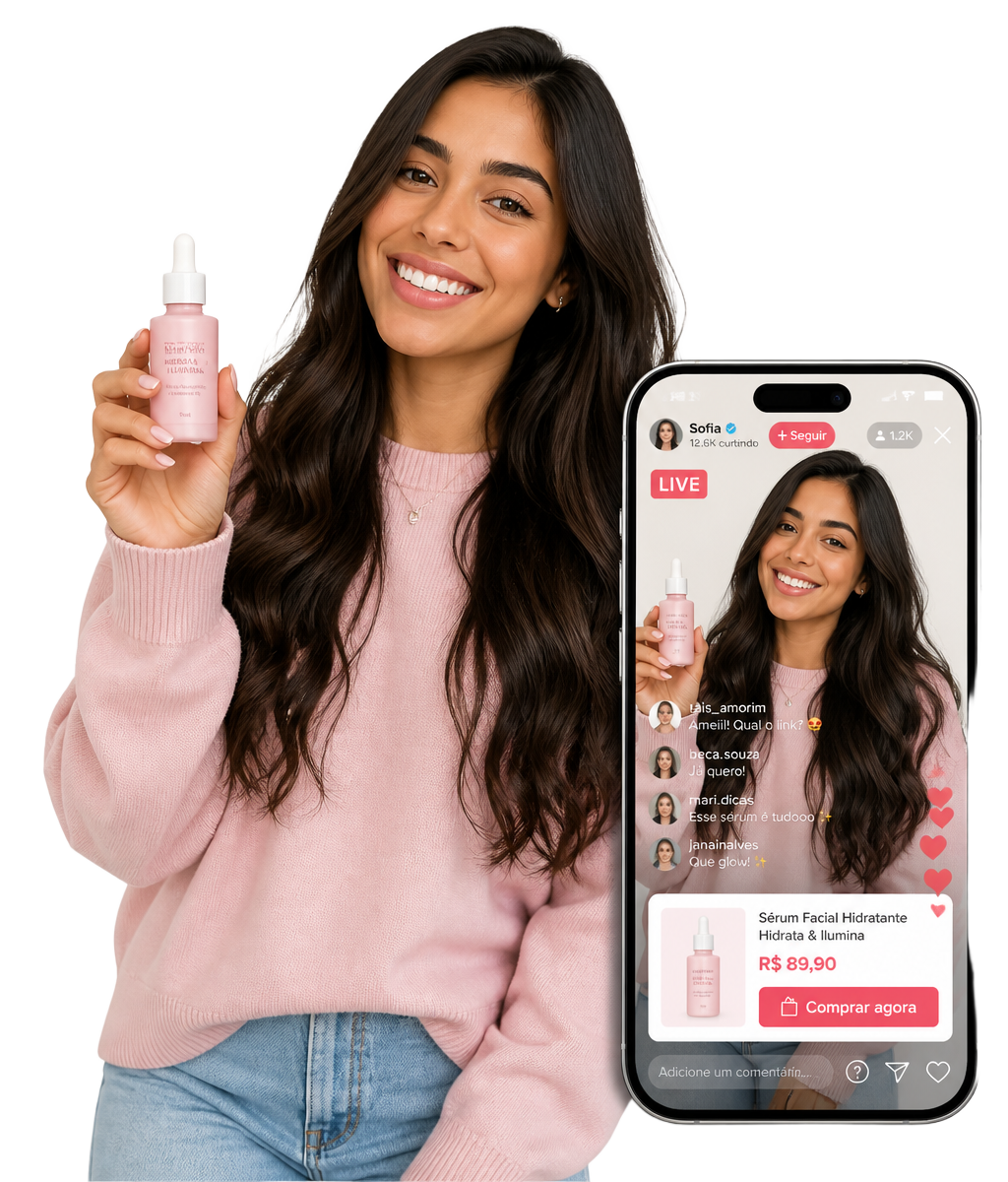 Sofia apresentando um produto em uma live de social commerce
